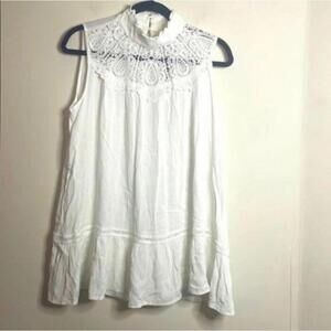 NWT And the why White Gauze Lace Bib Tank Top Blouse Babydoll Neutral Blouse